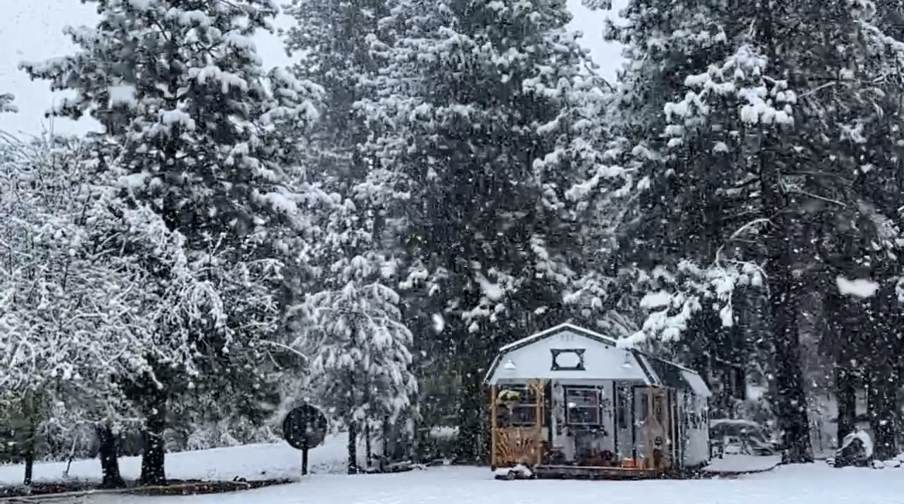 camp store in snowy forest